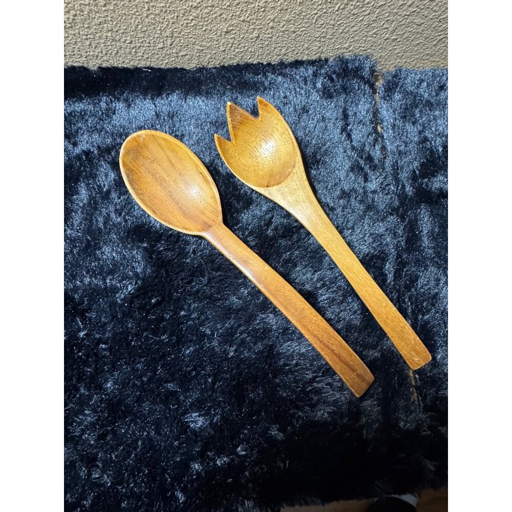 Vintage Teak Wood Salad Server Set Spoon & Fork